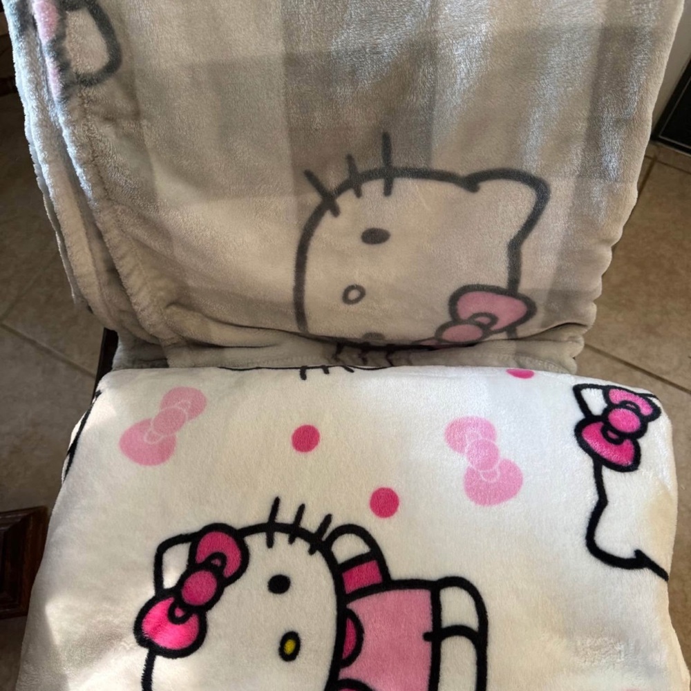 Two Hello Kitty Pink and White Plush Throws